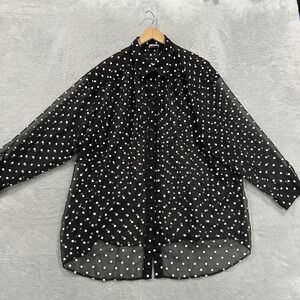 David Alan Button Shirt Women 20W Black Polka Dot Sheer Vintage USA Made 80s